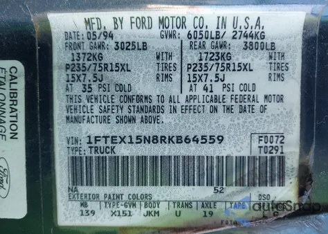 1994 Ford F150 z USA, uszkodzony, nr VIN 1FTEX15N8RKB64559